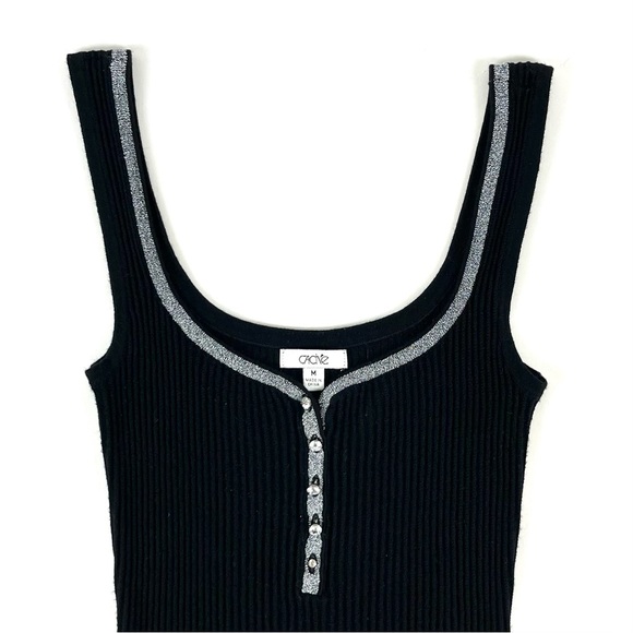 Cache Black Ribbed Sparkle Trim Button Up Tank Top - Picture 3 of 6